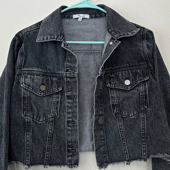 Edit by nine cropped denim jean jacket faded black grunge goth western outdoor S - Picture 2 of 9